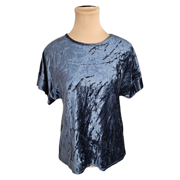 MELISSA NEPTON Blue Satin Relaxed Short Sleeve Tee Sz XS - Picture 1 of 6
